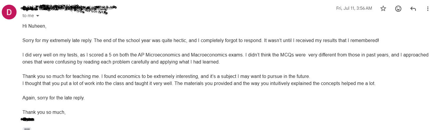 AP Micro and Macro Tutor Testimonial for Nuheen